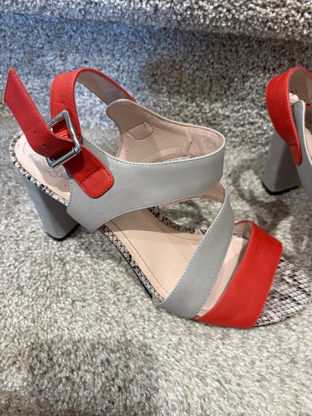 Vince canuto Women's Red and Gray Strappy Sandals with Snakeskin Accent - Picture 2 of 6